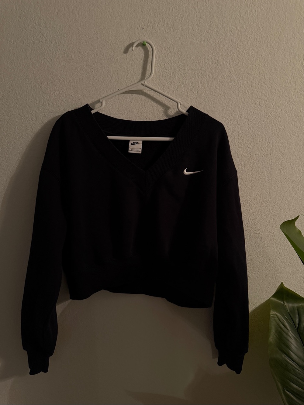Nike Black V-Neck Cropped Pullover with White Swoosh